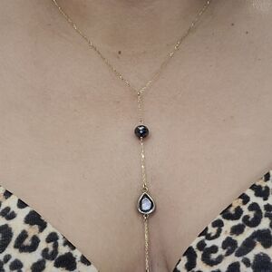 Elegant14 Kt  Gold and Black Diamond Drop Necklace